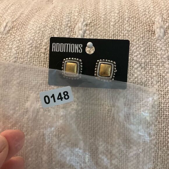 0148-Additions Gold and Silver Square Earrings - Picture 3 of 3